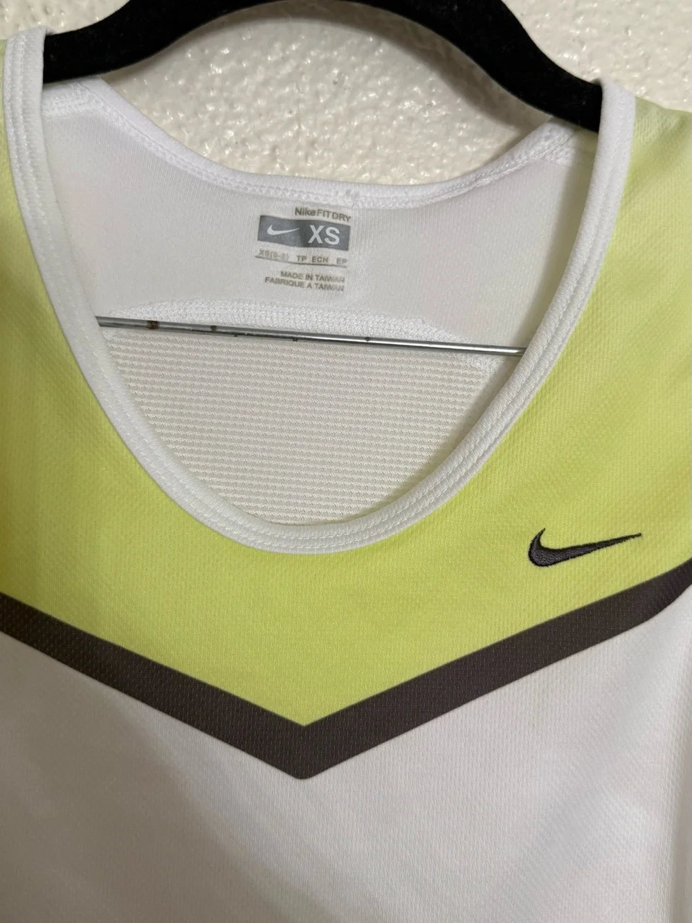 Vintage Nike Women’s White Tank Top with Lime Accent size XS